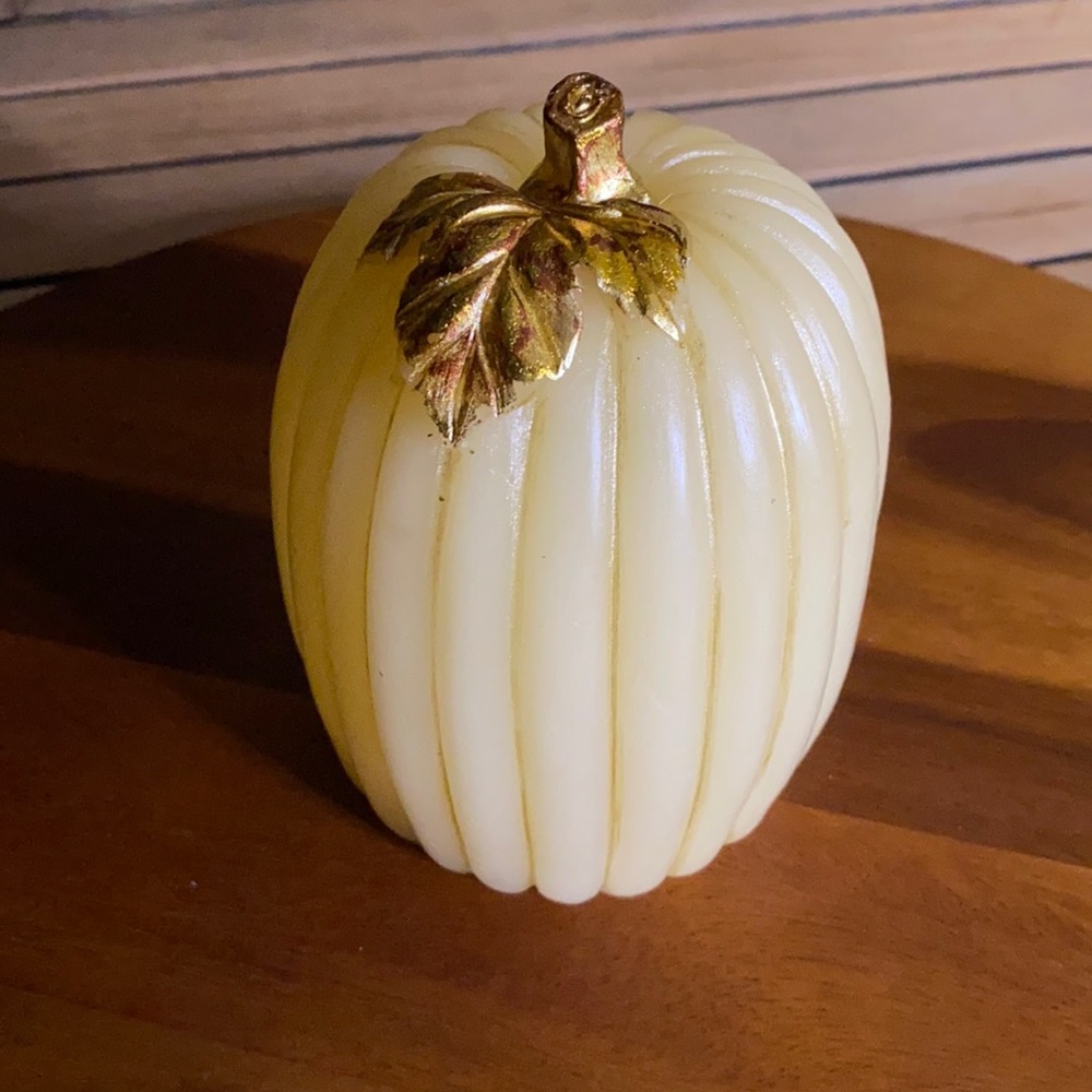 Pottery Barn White Wax Flameless Pumpkin Candle with Orange Glow and Timer 🎃